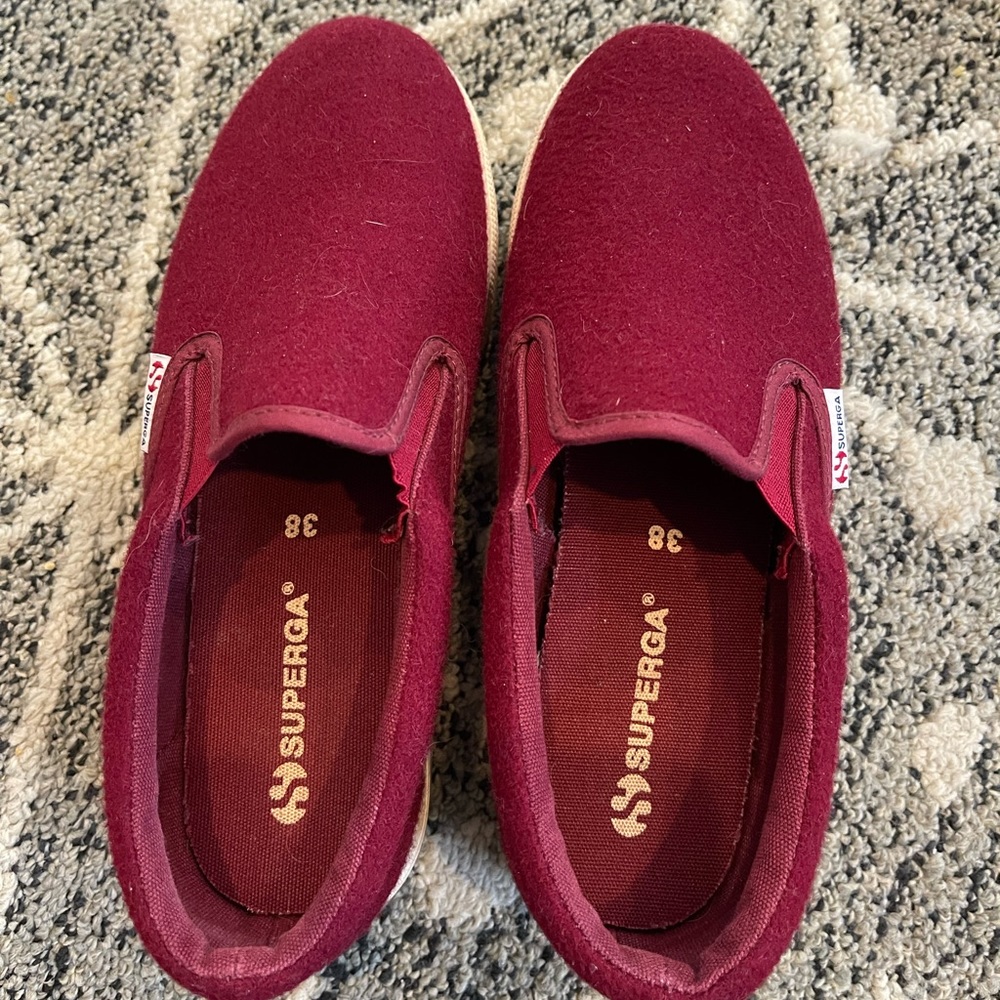 Burgundy platform Superga shoes